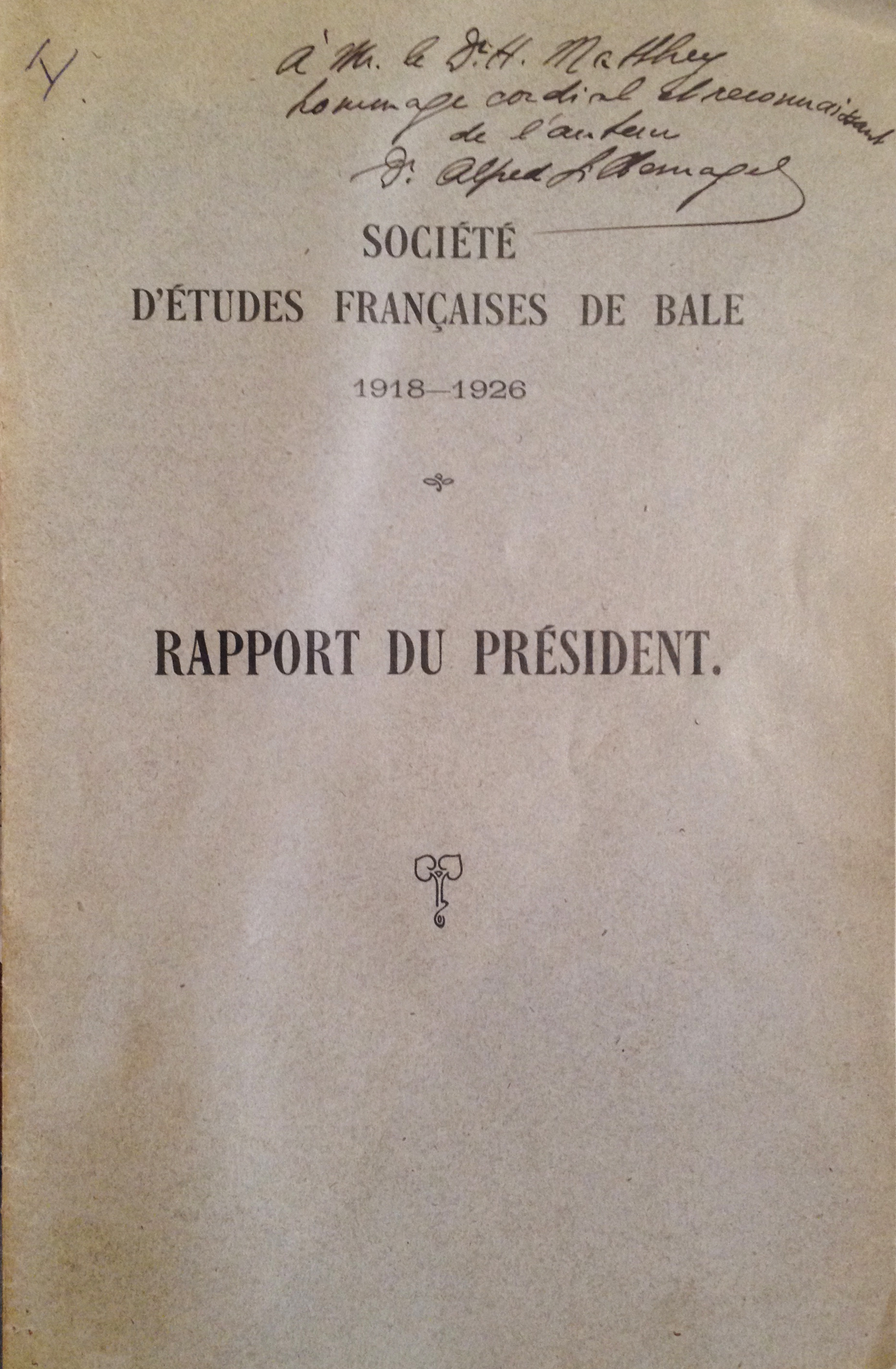 Rapport du président de la SEF en 1926